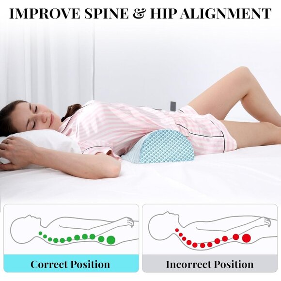 Side Sleepers Pillow Memory Foam Half Moon Bolster Neck Relief 23.6" x 8.7" x 5" - Picture 3 of 9